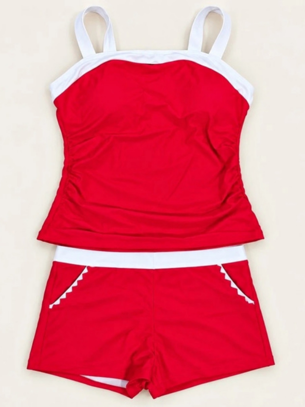 Color Block Swimsuit Set in Red & White Size Medium